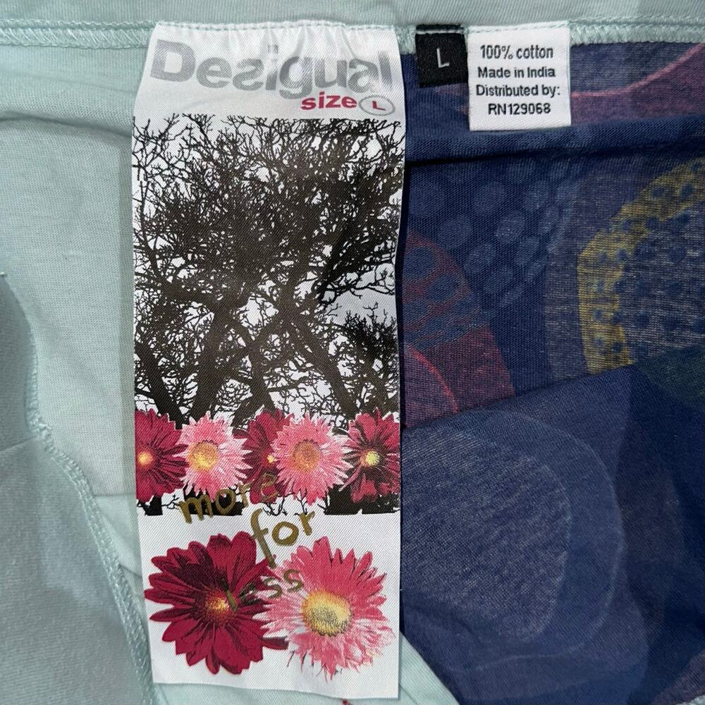 Desigual Colorful Boho Art Embroidered Floral Cotton A-Line Skirt Size Large - Picture 2 of 16